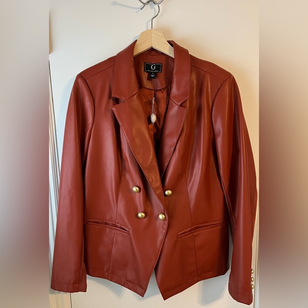 G by Giuliana Picante Rust Faux Leather & Ponte Blazer Jacket Size XL